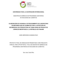 Elaboracion de un  Manual  de Procedimiento  de Laboratorio de  Microbiología de Alimentos  Para la Detección de  Escherichia Coli  Productora  de Toxina  SHIGA en productos  Cárnicos Importados  a la  República de  Panamá