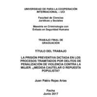 LA PRISIÓN PREVENTIVA DICTADA EN LOS PROCESOS TRAMITADOS POR DELITOS DE PERSONALIZACIÓN DE VIOLENCIA CONTRA LA MUJER. ¿MEDIDA CAUTELAR O REPUESTA POPULISTA?